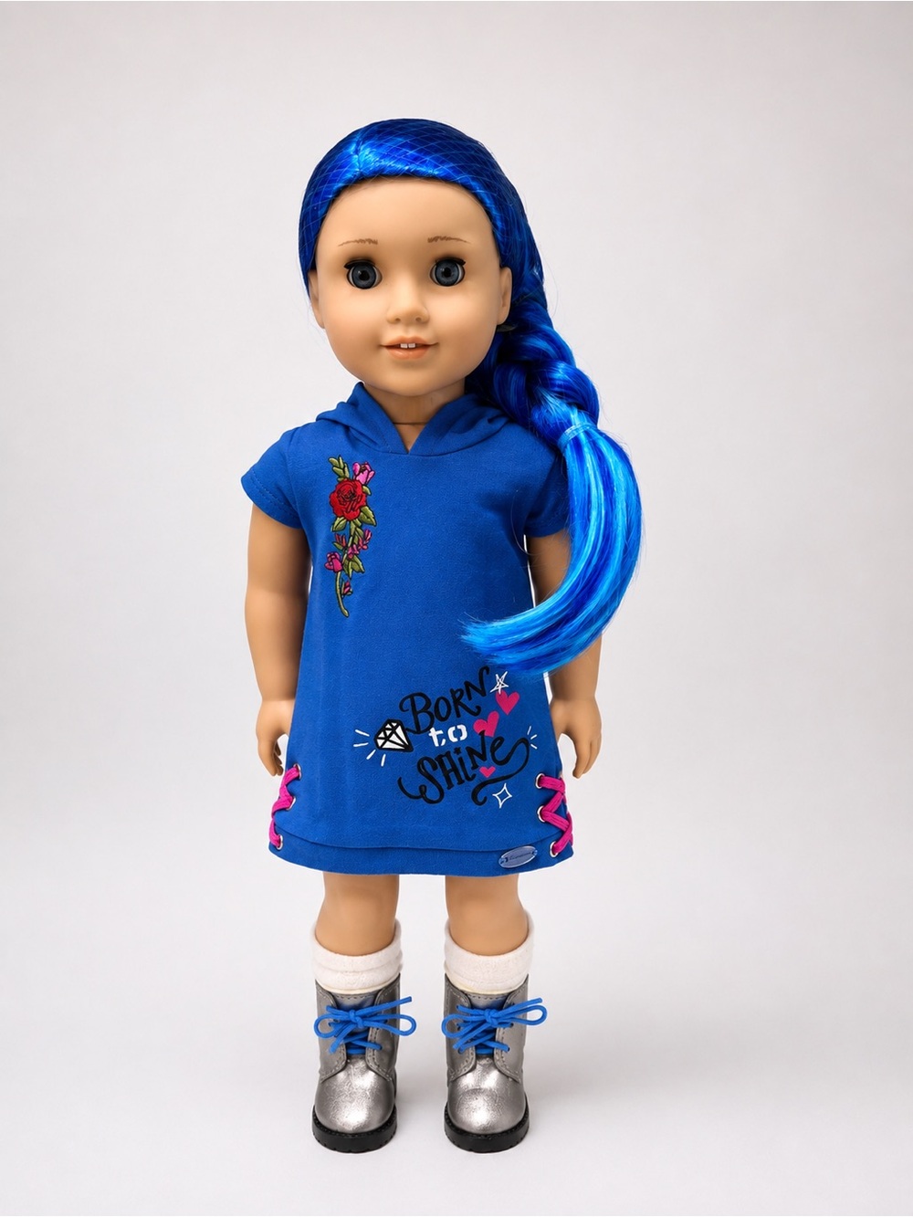 Blue 'Born to Shine' Doll Outfit with Metallic Boots